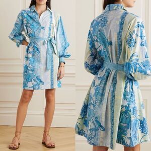 Emporio Sirenuse Odessa Blossom Printed Cotton-Poplin Mini Shirt Dress 44 Large